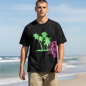 Vintage 80s 90s Single Stitch Stedman T-Shirt Florida Palm Trees Neon USA Size M